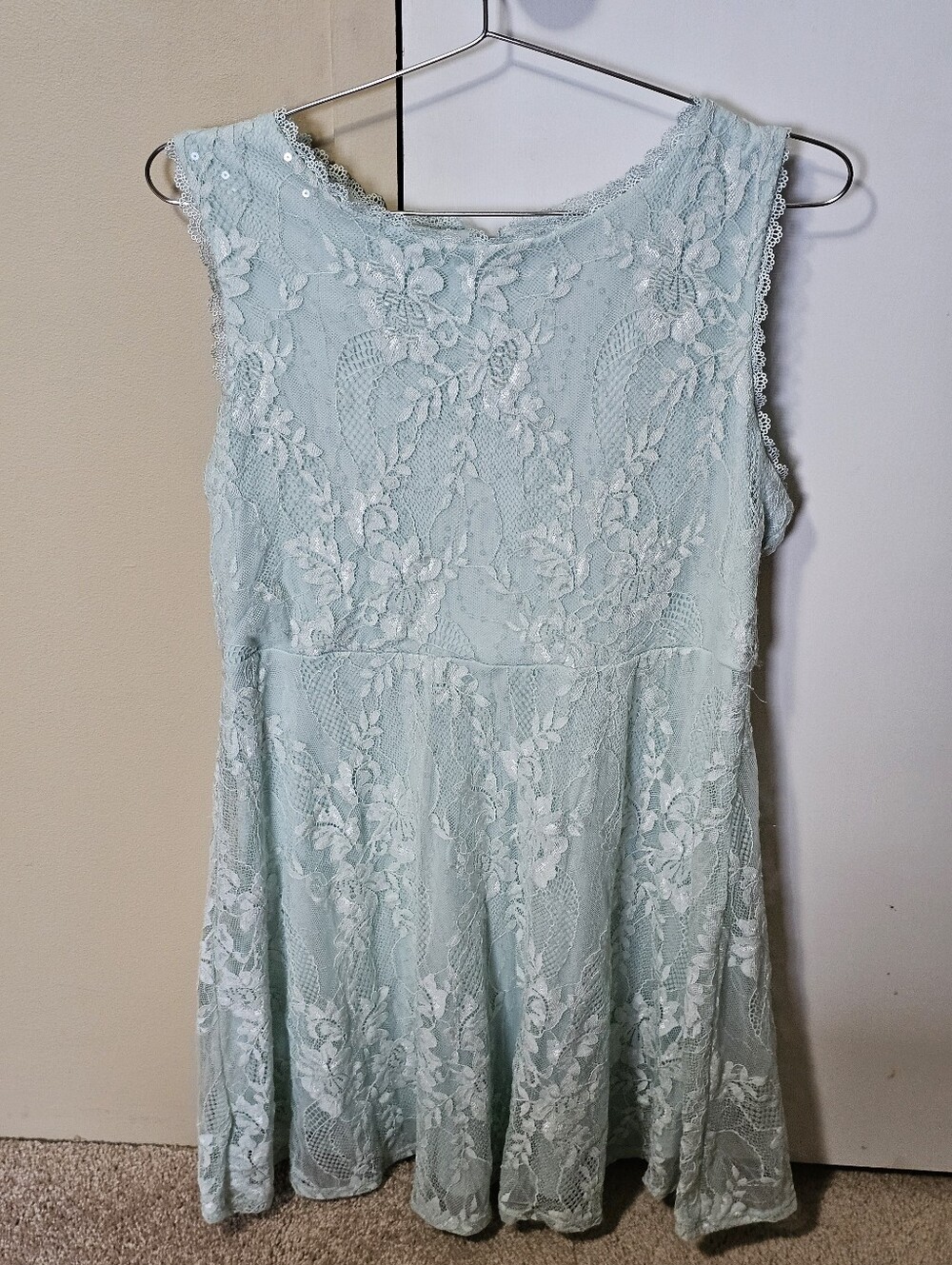 Girl's ByXBy Y2K Dress - Size 18 1/2 Plus - Teal Lace Sequin Floral Pattern